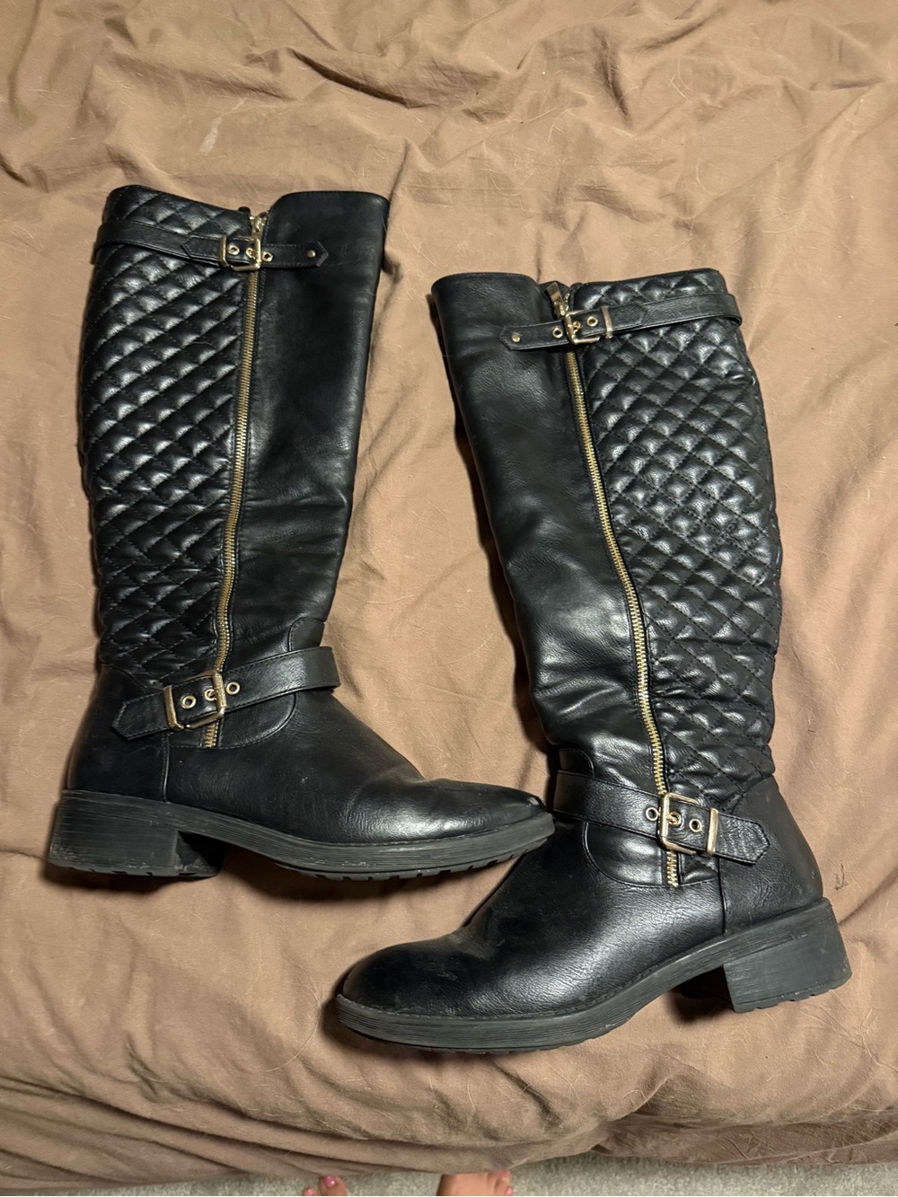 Dream Pairs Black Quilted Over-the-Knee Riding Boots with Gold Hardware